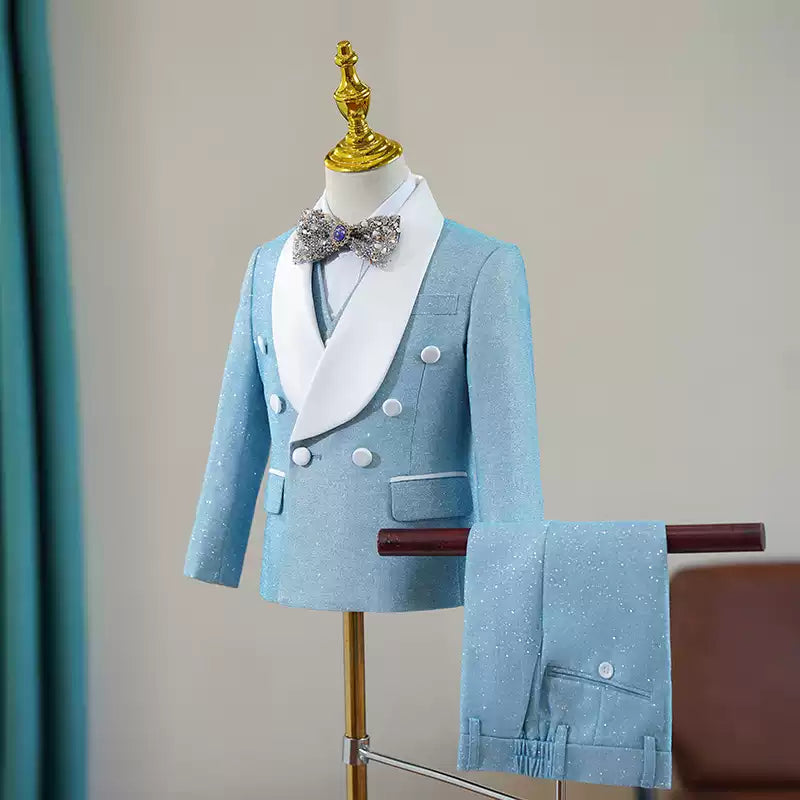 Boys Sky Blue Suit Set Birthday Suit Performance Costume