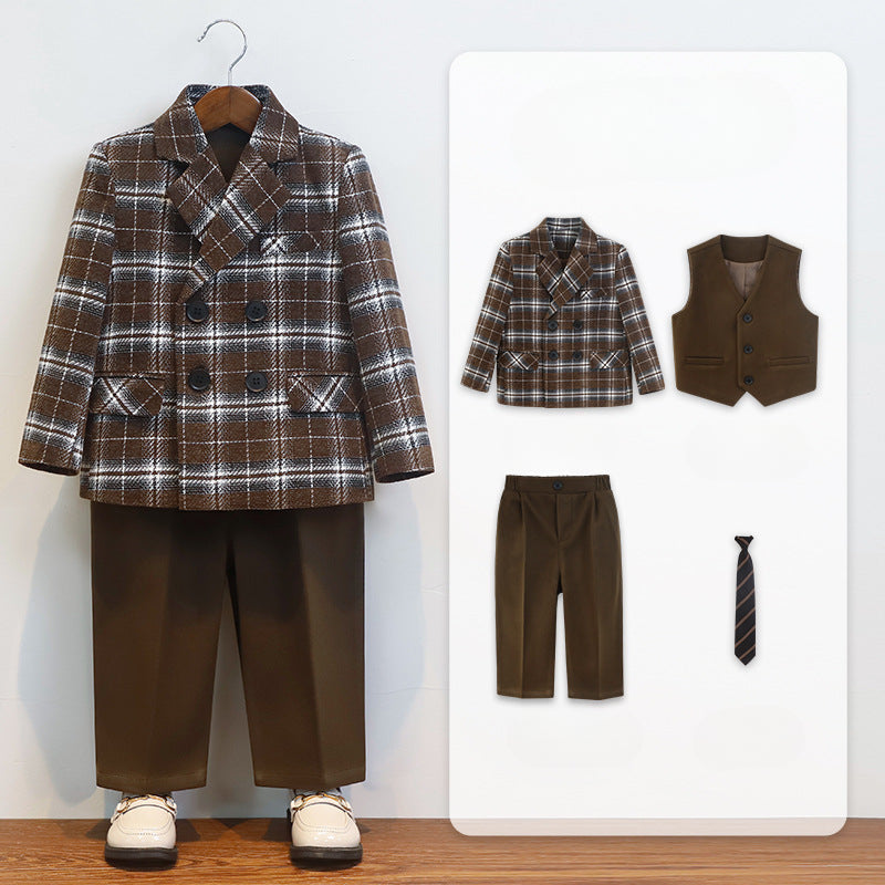 Children's Suit British Plaid Boys' Suit Four-piece Suit
