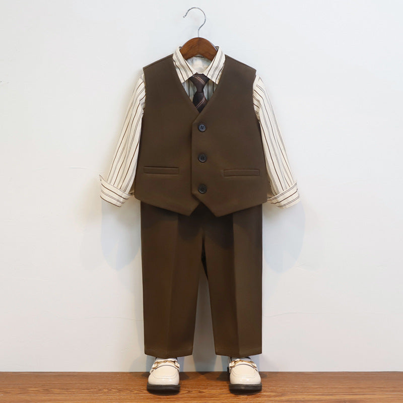 Children's Suit British Plaid Boys' Suit Four-piece Suit