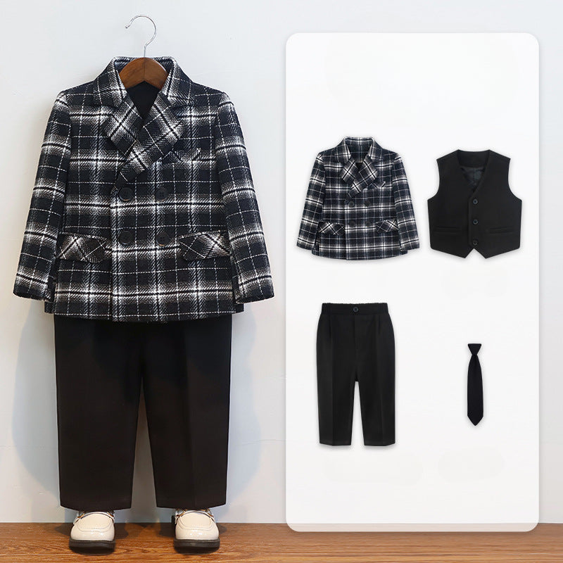 Children's Suit British Plaid Boys' Suit Four-piece Suit