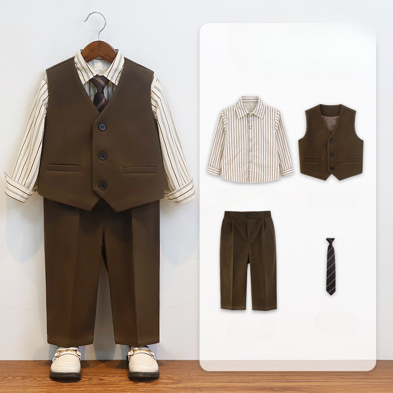 Children's Suit British Plaid Boys' Suit Four-piece Suit